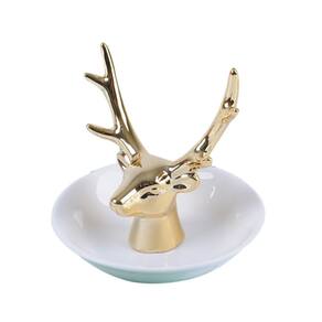 Bandeja de joias MOSSTYUS Gold Ceramic Decorative Decorative Deer Porcelain