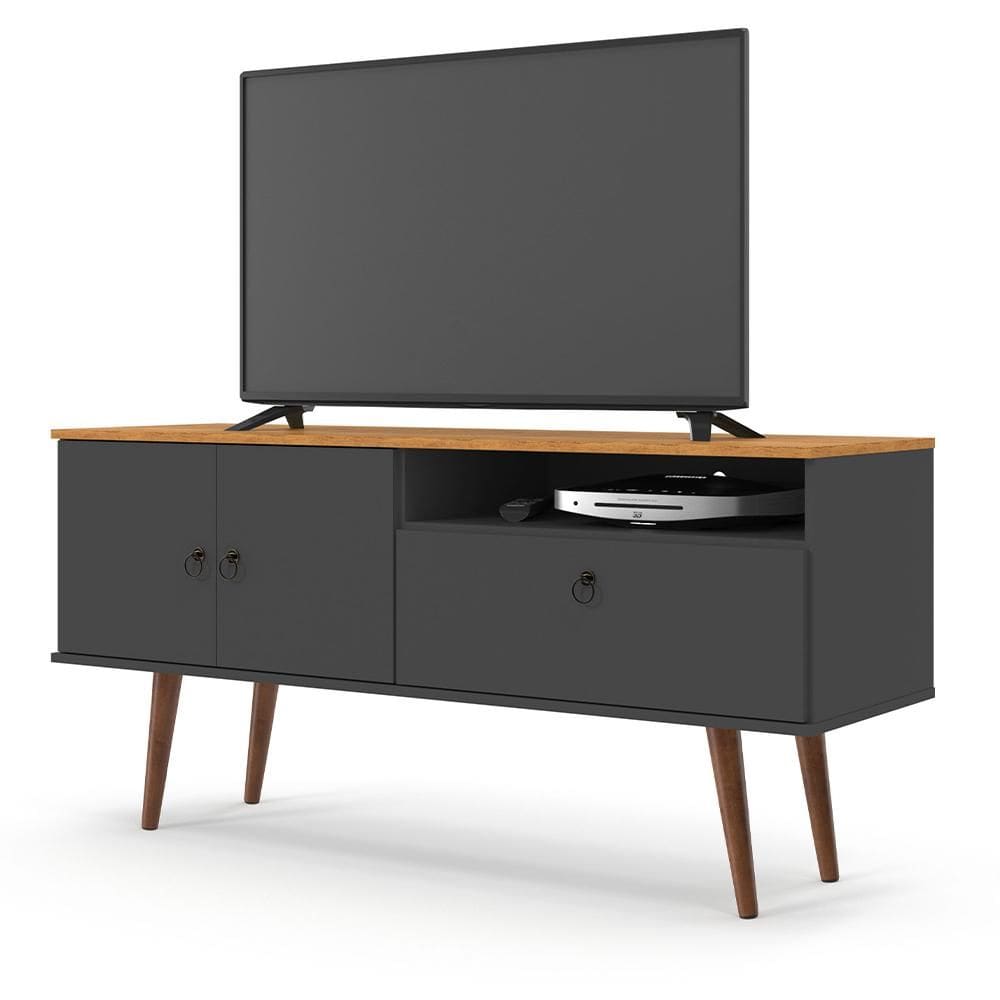 Rack Topazio Pequeno Televisão 40 42 43 47 48 50 55 Polegadas 3 Porta Puxador Metal Nicho Eletrônico Pés Madeira Retrô Sala Quarto Moderno - RPM