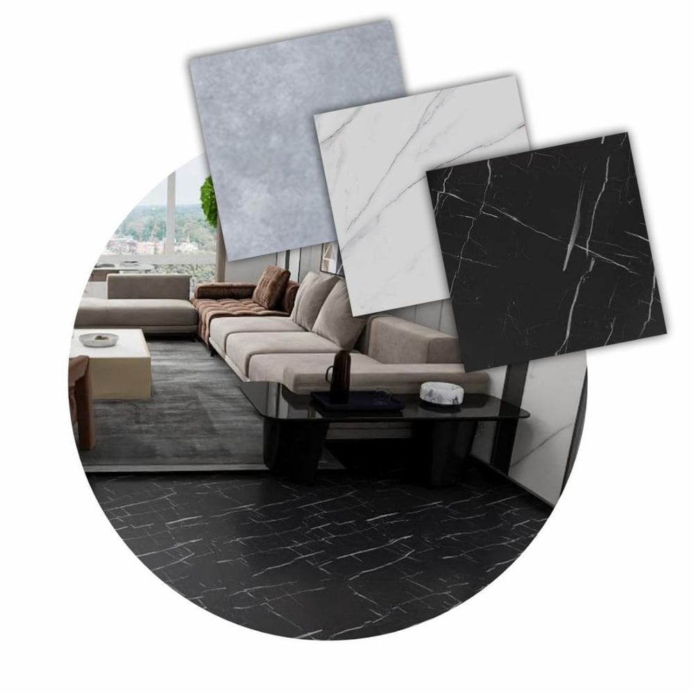 Piso Vinilico Autocolante 12 Placas 46X46 - Marmore Preto