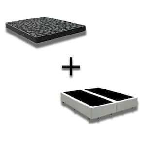 Cama Box King 193 Tecido Sintetico Branco Com Colchão Espuma D20 - Tampo Preto 12cm
