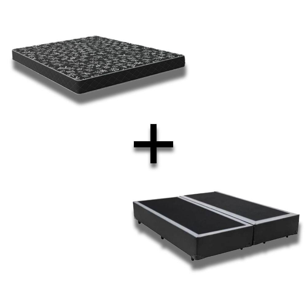 Cama Box Casal 138 Bipartido Tecido Sintético Preto Com Colchão Espuma D20 - Tampo Preto 12cm