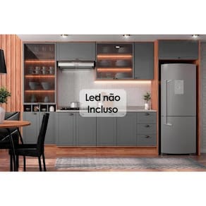 Cozinha Completa 9 Peças Bella 3 Aéreos 2 Balcões Cristaleira 3 Complementos C9p53 Nogal Cinza