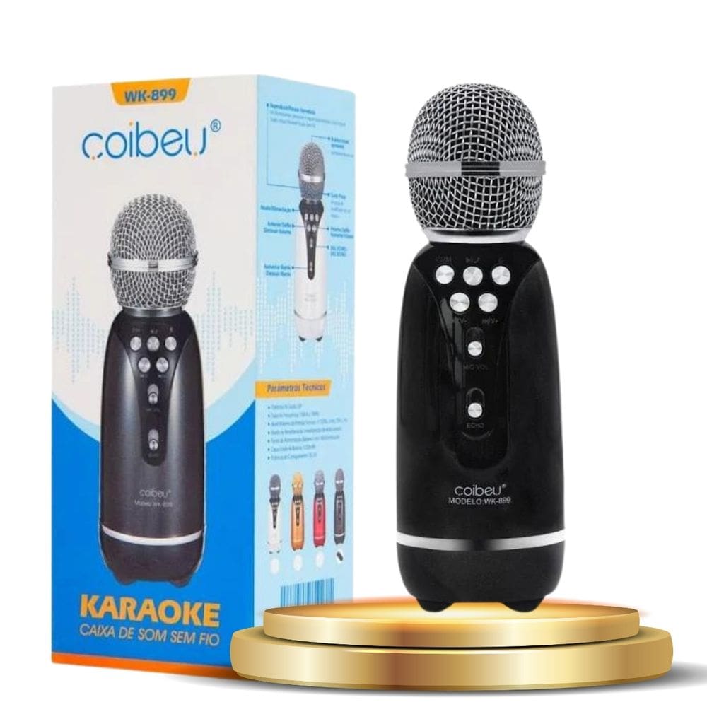 Microfone Recarregável  Karaokê Sem Fio Função Selfie Alto Alcance e Mudança de Voz Bluetooth