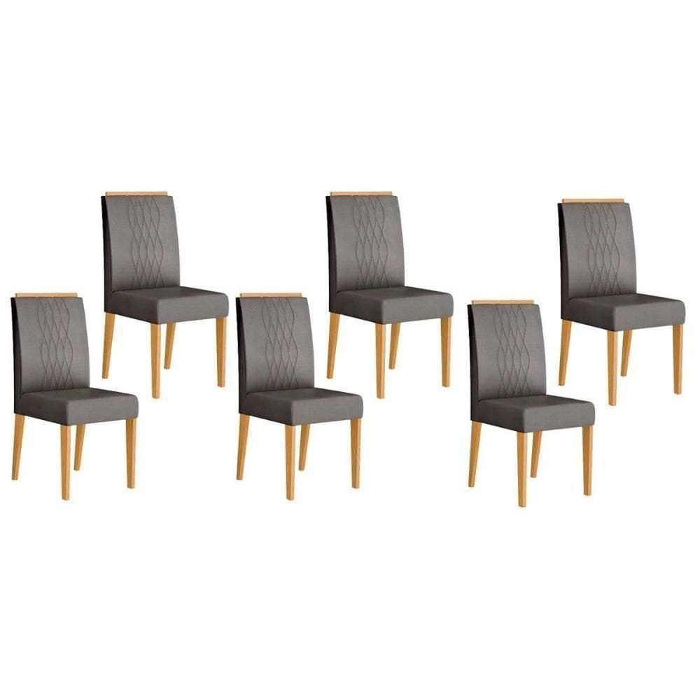 Cadeira De Cozinha Lia Kit 6 Un Cedro Suede Lunar