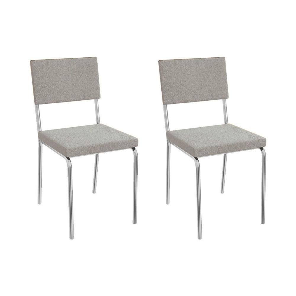 Cadeira De Cozinha Zaria 2c128 Aço Kit 2 Uni Cromado Bouclê Cinza