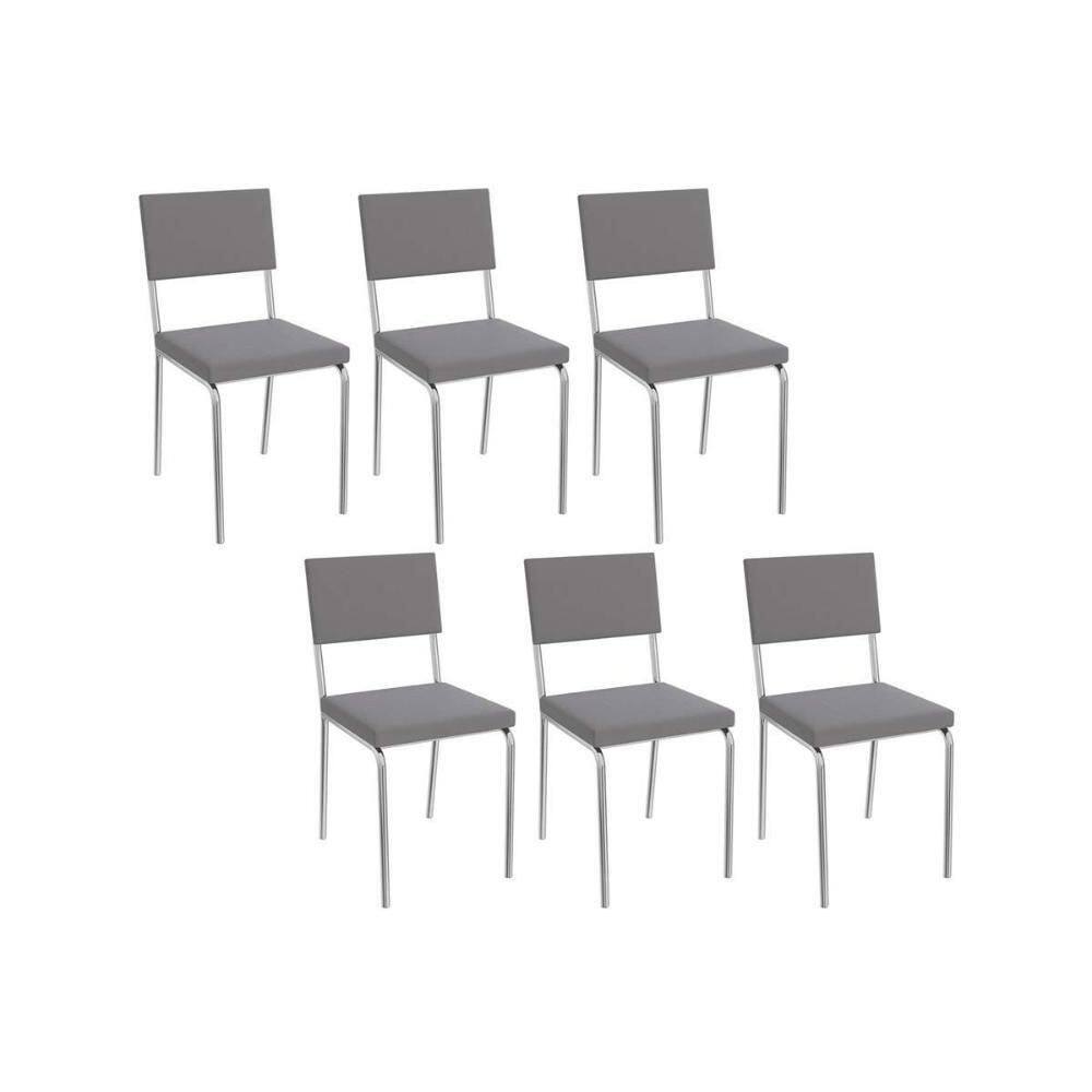 Cadeira De Cozinha Zaria 2c128 Kit 6 Un Cromado Cinza A050 Suede Suede