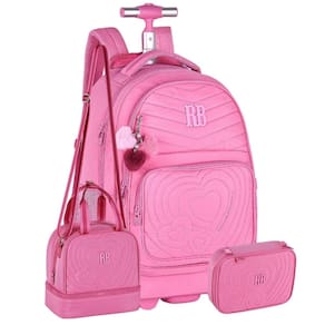 Kit Mochila Rodinhas Rebecca Bonbon Lancheira Estojo - Rosa