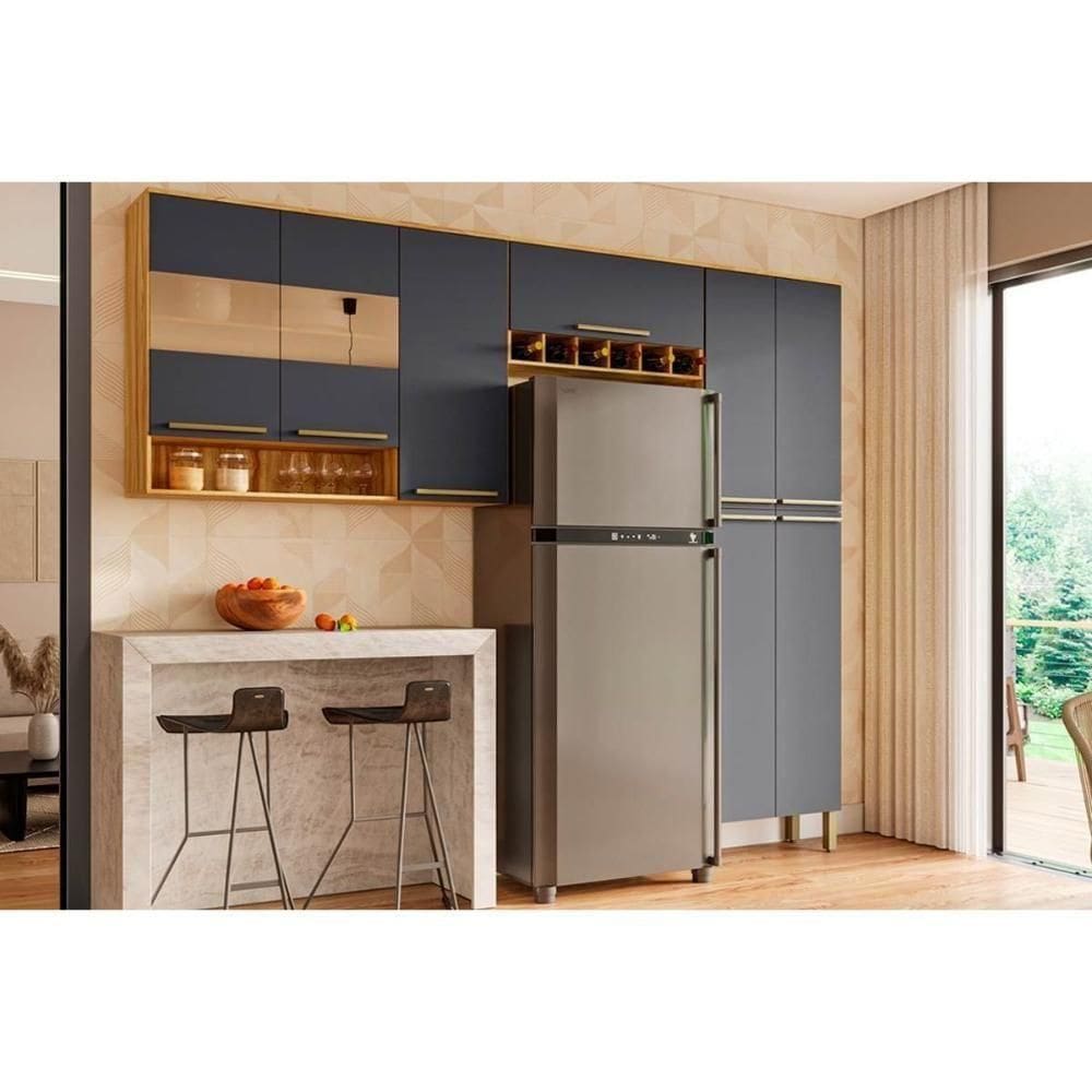 Kit Cozinha Modulada 3 Peças Nápoli  2aéreos+ 1 Paneleiro Cpt02 Amendoa Grafite Ronipa