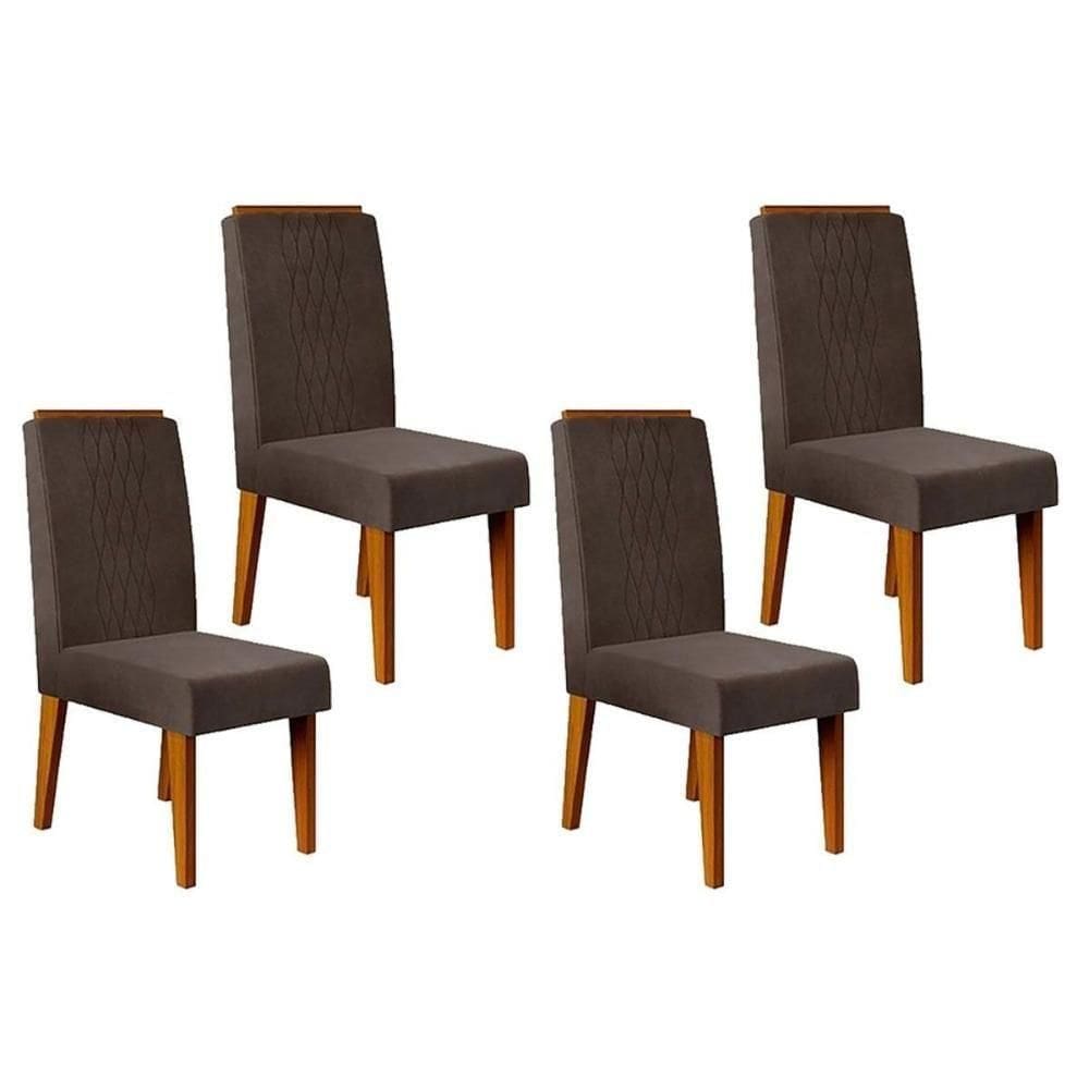 Cadeira De Cozinha Lia Kit 4 Un Freijó Suede Moca