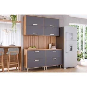 Cozinha Completa Bella 6 Peças 2 Aéreos 2 Balcões 2 Complementos C6p82 Freijó Titanium