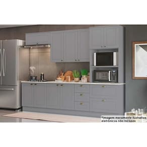 Cozinha Modulada Completa Americana 7 Peças 2 Aéreos + 2 Balcões+ 1 Paneleiro + 2 Complementos Cz145 Cinza