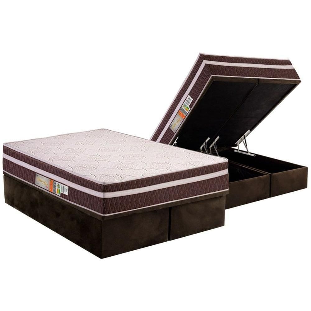 Cama Box Baú Queen: Colchão Anatômico Polar D28 Orthoface Vip + Base Crc Suede Brown (158x198)