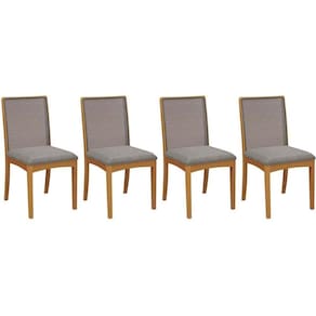Cadeira De Cozinha Lara Kit 4 Un Carvalho Linho Cinza Tela Grafite A056b