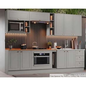 Cozinha Modulada Americana Completa 12 Peças 5aéreos+4balcões+3complementos Cz314 Cinza2 Aéreos + 1 Balcão + 1 Complemento
