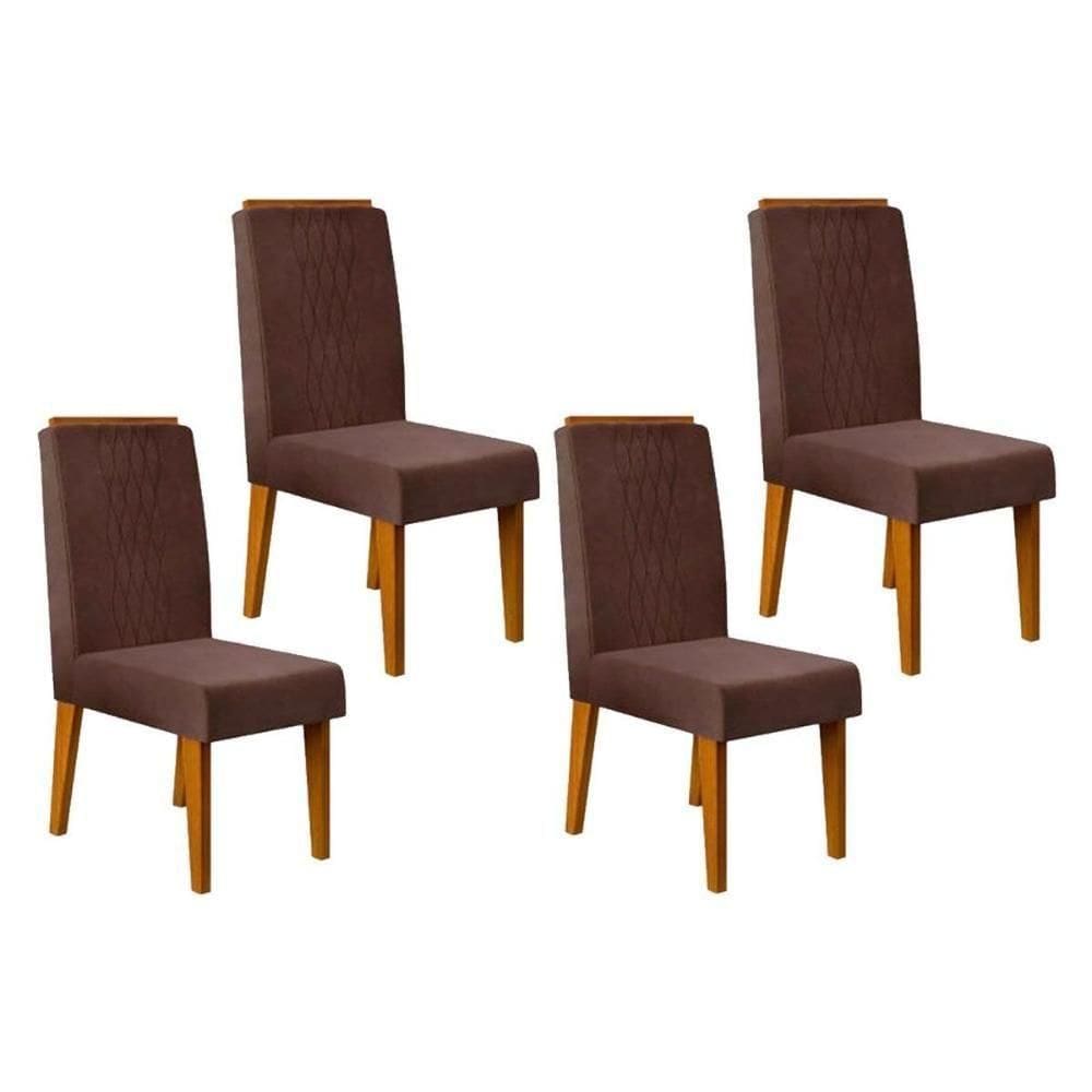 Kit 4 Cadeiras Sala Jantar Lia 4 Un Cedro Suede Moca