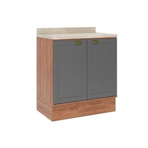 Gabinete De Cozinha Modulado Balcão Com Tampo Bella 2609 Com 2 Portas 80cm Nogal Cinza