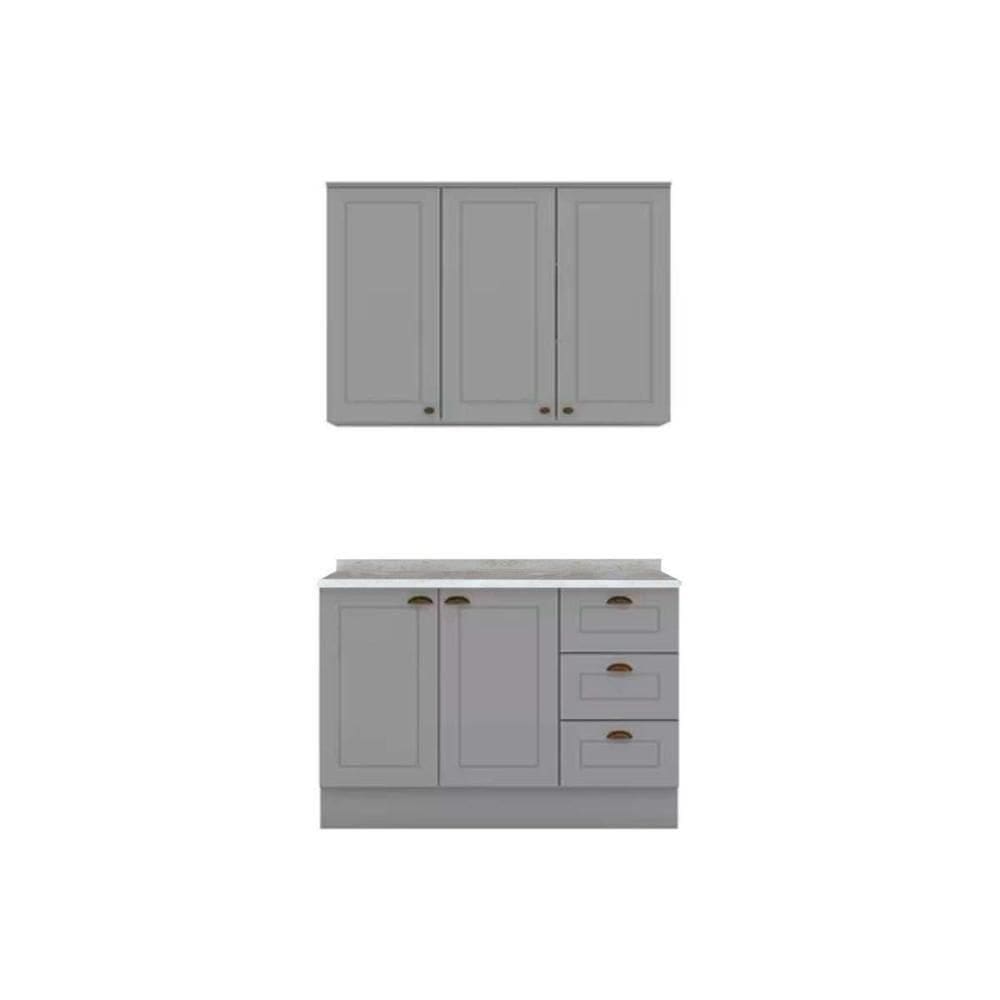 Kit Cozinha Modulada 3 Peças Americana 1 Aéreo + 1 Balcão + Complemento Cz122 Cinza