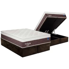 Cama Box Baú Queen: Colchão Molas Bonnel Plumatex Superlastic Durospring + Base Crc Suede Brown (158x198)