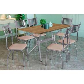 Conjunto Mesa De Cozinha Loire Com Tampo De Madeira 160cm E 6 Cadeiras Nápoles Cromada Nude 16 Kappesberg