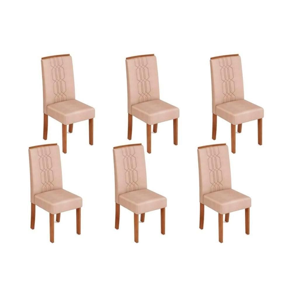Cadeira De Cozinha Zoe Kit 6 Un Cedro Suede Creme