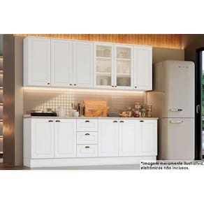 Kit Cozinha Modulada 9 Peças Americana 3 Aéreos + 3 Balcões +3complementos C5p37 Branco2 Aéreos + 1 Balcão + 1 Complemento