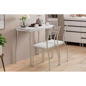 Conjunto Mesa De Cozinha Multiuso Dobrável E 2 Banquetas 1700 Prata Branco Prata Branco Carraro