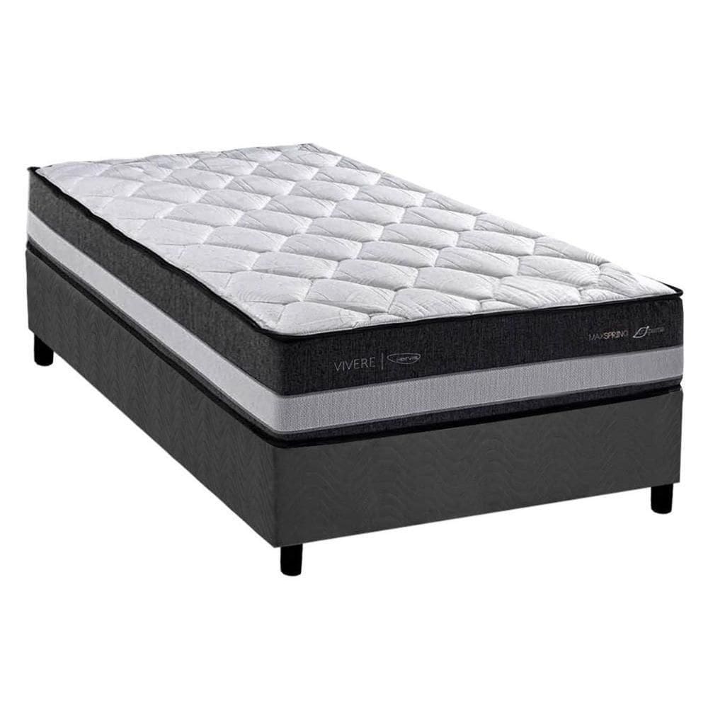 Cama Box Solteirão: Colchão Molas Bonnel Herval Maxspring Minsque C1625 + Base Crc Suede Gray (96x203x27)