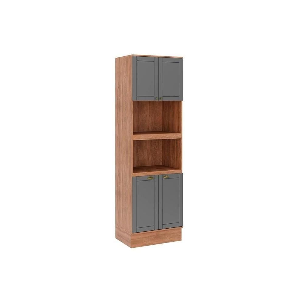 Paneleiro De Cozinha Bella 2616 Torre Quente Com 2 Fornos 4 Portas 70cm Nogal Cinza