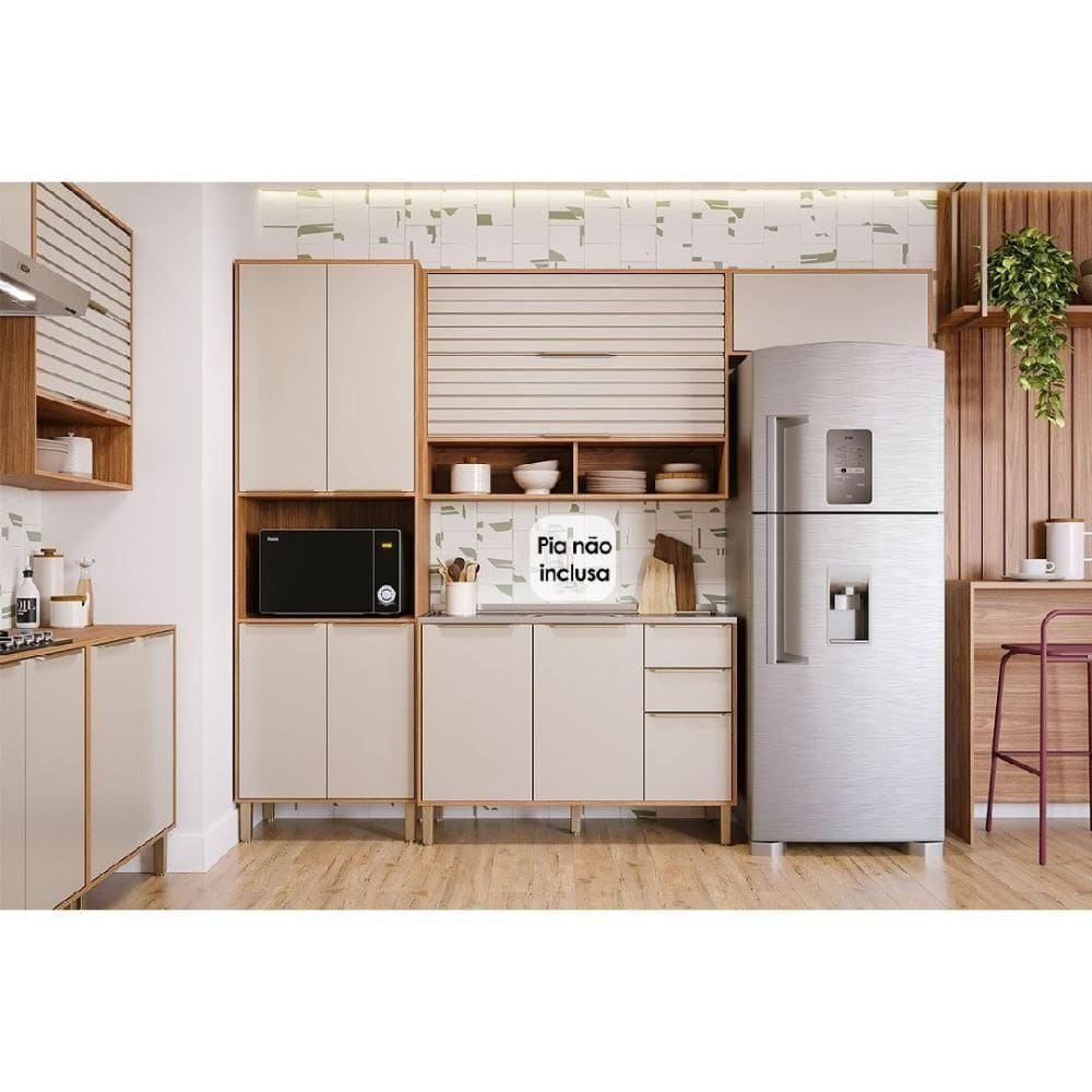 Cozinha Modulada Completa Esplêndida 4 Peças 2 Aéreos + 1 Balcão + 1 Torre Quente C4p182 Freijó Off White
