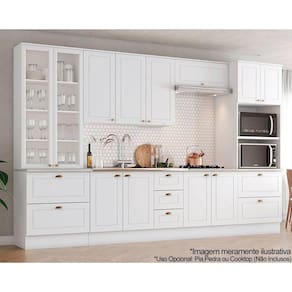 Cozinha Modulada Americana 7 Peças 2 Aéreos + 2 Balcões+ 2 Paneleiros + 1 Complemento C5p66 Branco2 Aéreos + 1 Balcão + 1 Complemento