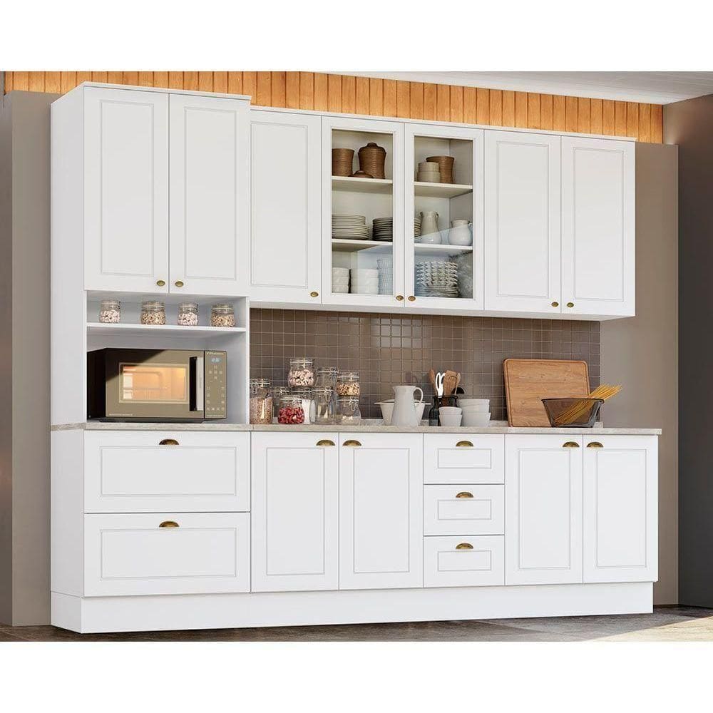 Cozinha Modulada Americana 7 Peças 2aéreos+ 1 Paneleiro +2balcões+ 2 Complementos C5p45 Branco2 Aéreos + 1 Balcão + 1 Complemento