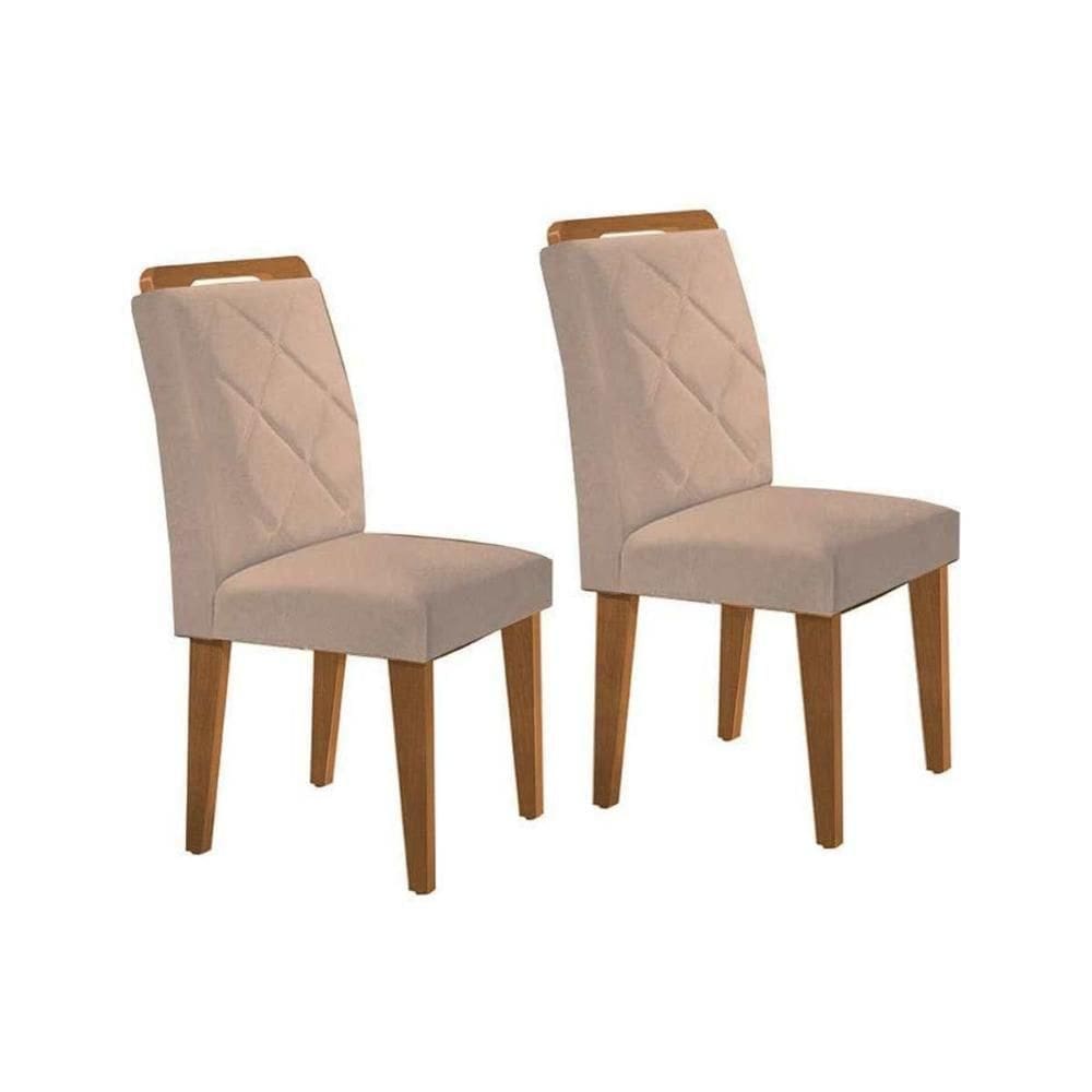 Kit 2 Cadeiras Sala Jantar Melissa 2 Un Madeira Capuccino Suede Creme Rufato