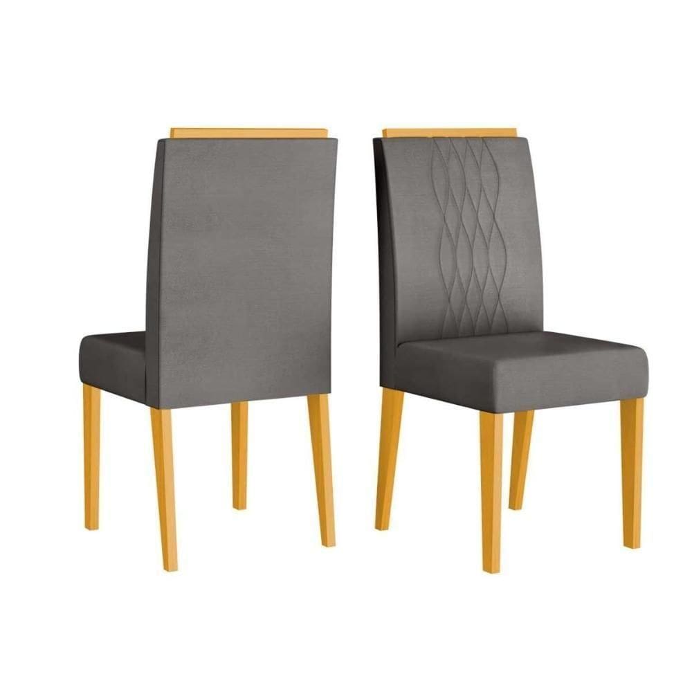 Kit 2 Cadeiras Sala Jantar Lia 2 Un Cedro Suede Lunar Grafite
