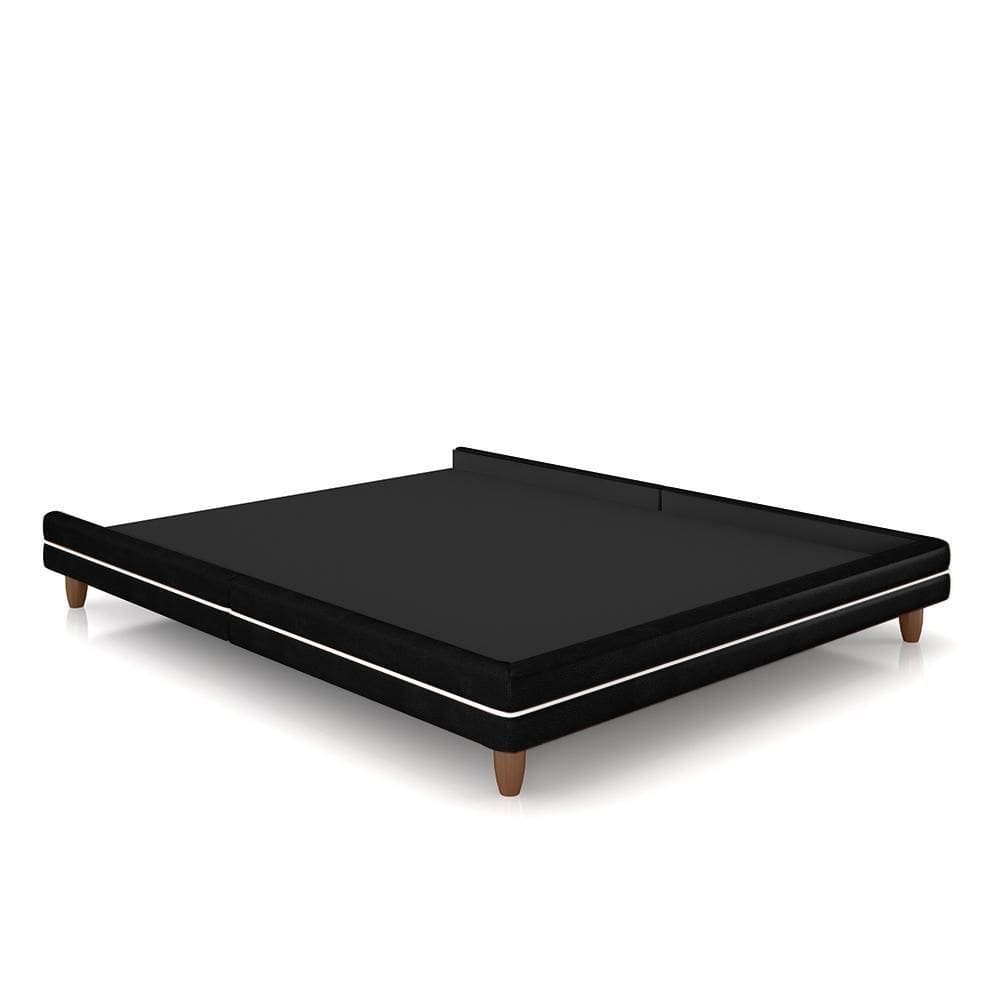 Cama Avulsa Para Colchão King Torres Pés Em Madeira Pu Preto G91 - Gran Belo