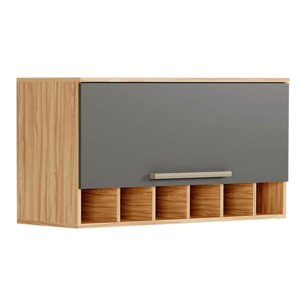 Módulo Cozinha Ronipa Nápoli Armário Geladeira Adega Com 1 Porta Basculante 80cm Amendoa Grafite Ronipa