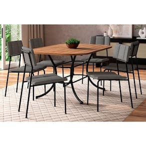 Conjunto Mesa Sala Jantar 1547 Aço Com Tampo Madeirado 160x90cm E 6 Cadeiras Lou Preto Freijó Preto Grafite Carraro