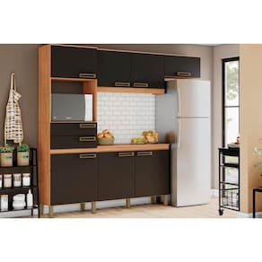 Kit Cozinha Modulada 4 Peças B107 Com 7 Portas E 2 Gavetas 225cm Nature Preto
