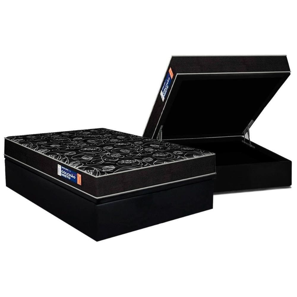 Conjunto Box Baú Casal: Colchão Espuma Plumatex D28 Isopluma Vip + Base Crc Suede Black (138x188)
