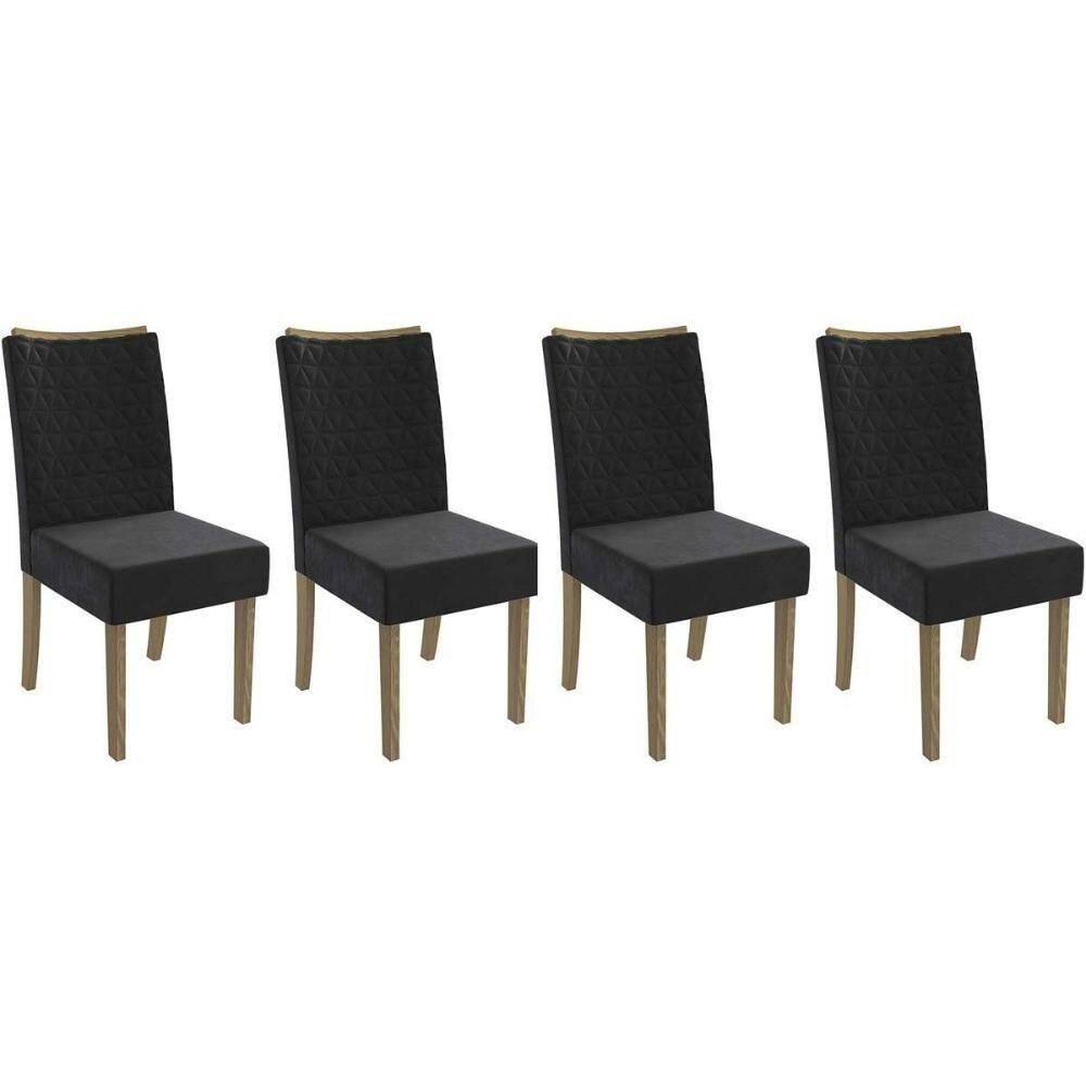 Cadeira Sala De Jantar 2cad129ng Kit 4 Un Nogueira Suede Preto A038