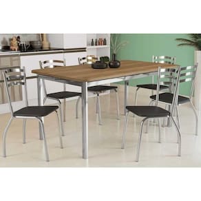 Conjunto Mesa Sala Jantar Reno Com Tampo Madeira 160cm E 6 Cadeiras Portugal Cromada Preto 110 Kappesberg