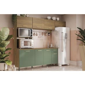Cozinha Completa 4 Peças Cb812 2 Aéreos 1 Balcão 1 Paneleiro Nogueira Verde