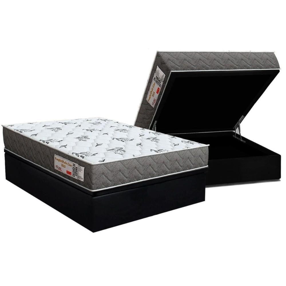 Conjunto Box Baú Casal: Colchão Molas Ortho D33 Comfortpedic Black + Base Crc Suede Black (138x188)