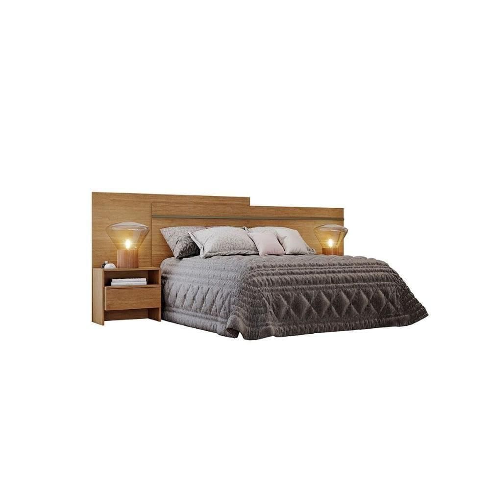 Painel Cama Box Madeirado Casal  Com 2 Mesas E 2 Gavetas Cumaru  Horizonte
