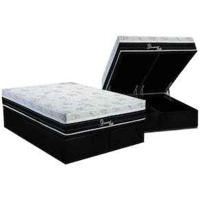 Cama Box Baú Queen: Colchão Molas Ensacadas Polar Superlastic Diamond + Base Crc Suede Black (158x198)