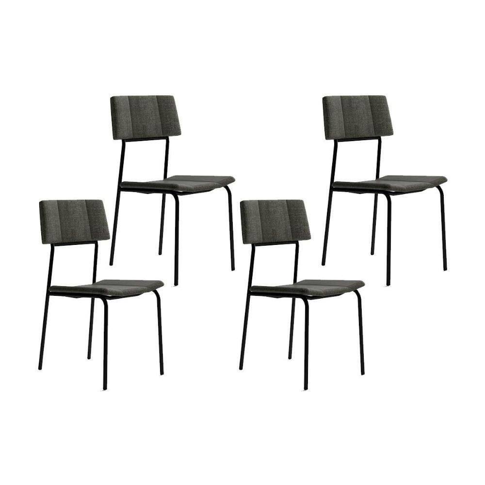 Kit 4 Cadeiras Sala Jantar Lou 1742 4 Uni Preto Linho Grafite Carraro