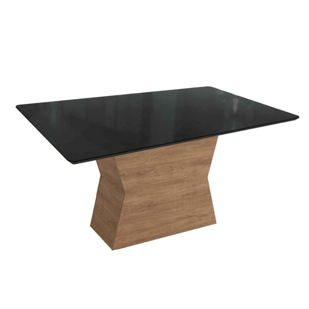 Mesa Para Cozinha Tília Com Tampo Madeirado Com Vidro 90x160cm Nogueira Preto Fosco Vidro Preto Kappesberg
