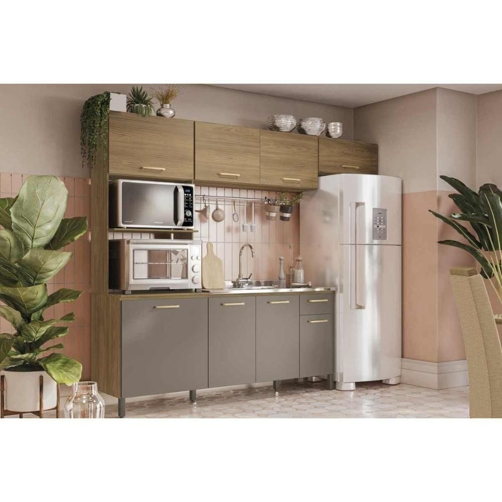 Cozinha Completa 4 Peças L780a 2 Aéreos 1 Balcão 1 Paneleiro Sem Tampo Nogueira Fendi