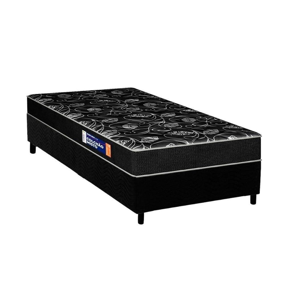 Conjunto Box Solteiro: Colchão Espuma Plumatex D28 Isopluma Vip + Base Crc Suede Black (88x188)