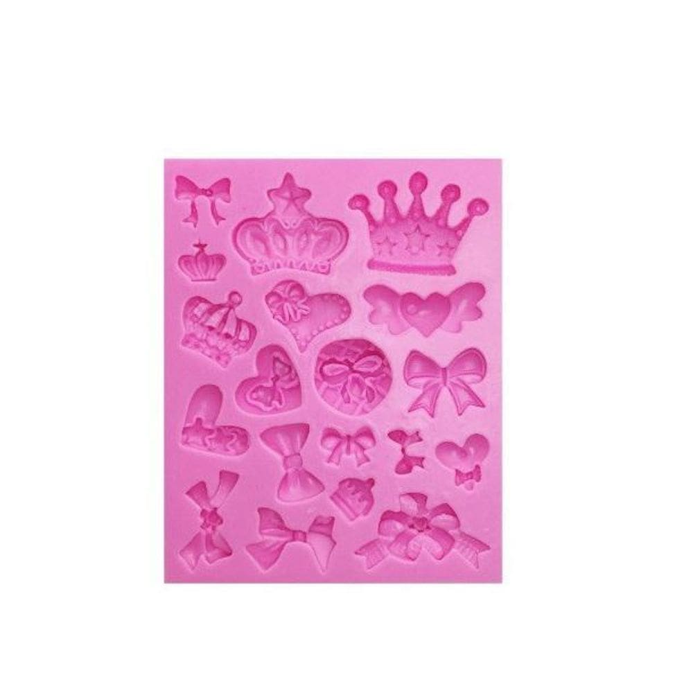 Molde Silicone Mix Coroas E Laços - Gmezn209 Rosa