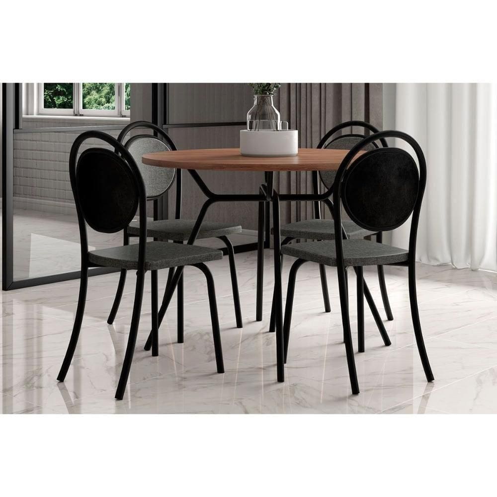 Conjunto Mesa Sala Jantar 1588 Com Tampo Madeirado 100cm E 4 Cadeiras 1738 Preto Carraro